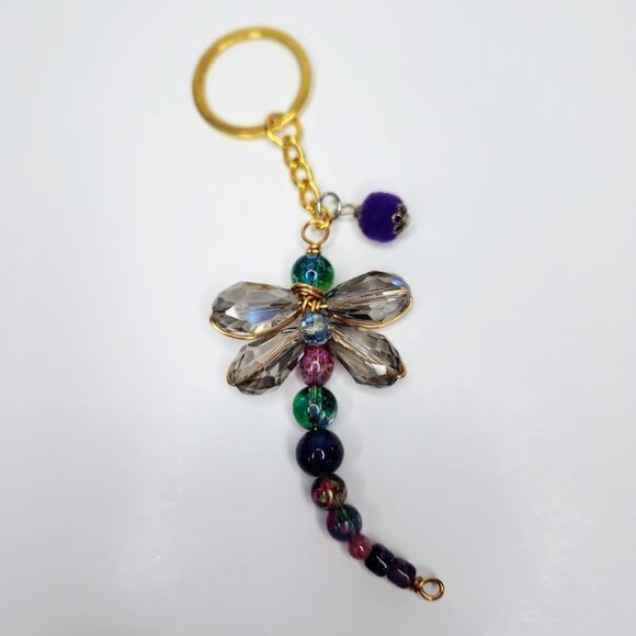 Handcrafted Dragonfly Keychain With Multi Colored Beads - Picture 2 of 4